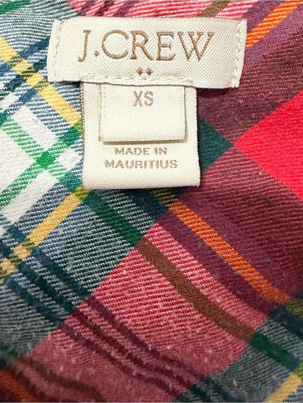 J. Crew Red and Green Plaid Button-Down Shirt size XS